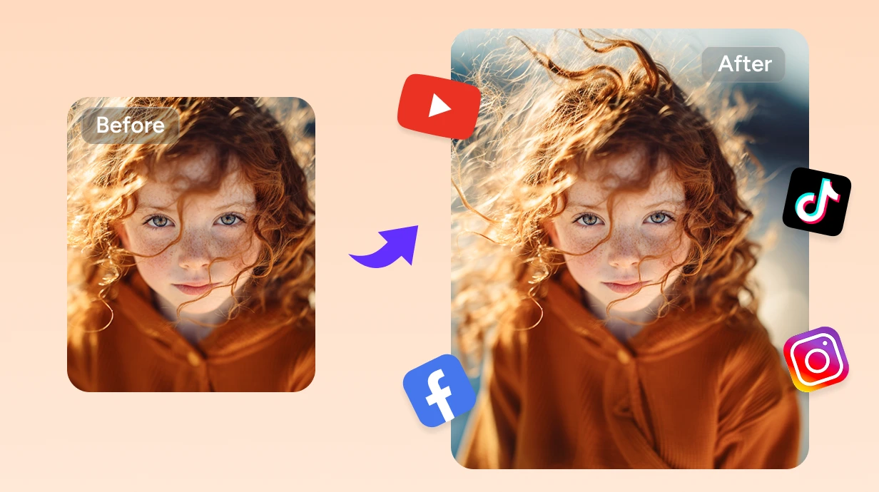 Social Media Portrait Expansion with Platform Icons - AI extended portrait by AI Image Extender